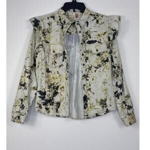 Anthropologie Pilcro Utility Shacket Abstract Paint Print Ruffle Small